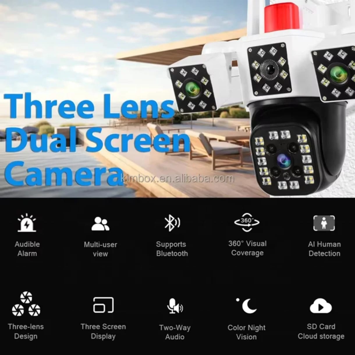 Camara 3 Lentes Seguridad Wifi Sirena 4K